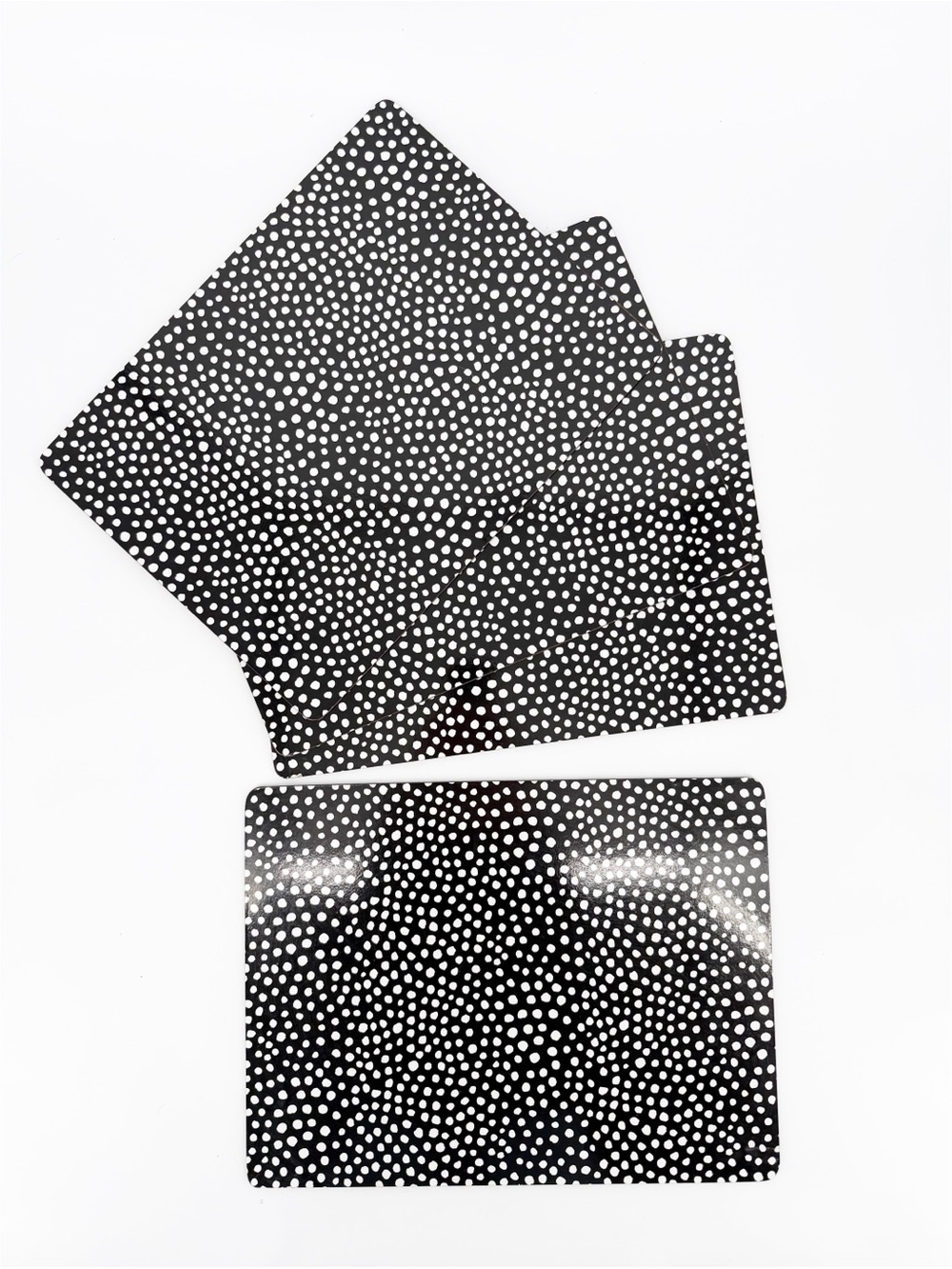 Crate and Barrel Set of 4 Hardmat Hardboard Placemats Kinzey Black Polka Dot